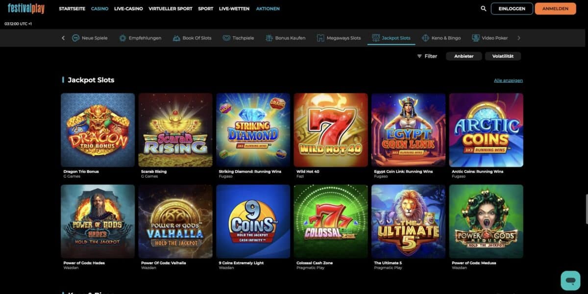 FestivalPlay Casino Jackpots